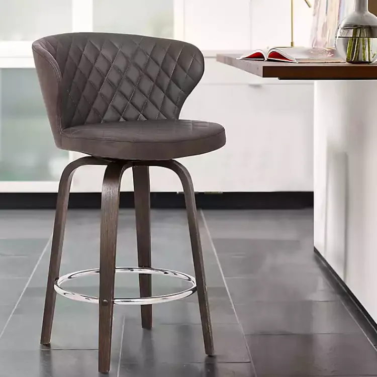 Bar Stools & Counter Height Stools-Kirklands Home Faux Leather Mynette Swivel Stool, 40 in. Brown