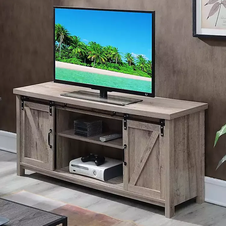 Tv Stands & Media Consoles-Kirklands Home wash Russ Barn Door Media Cabinet White