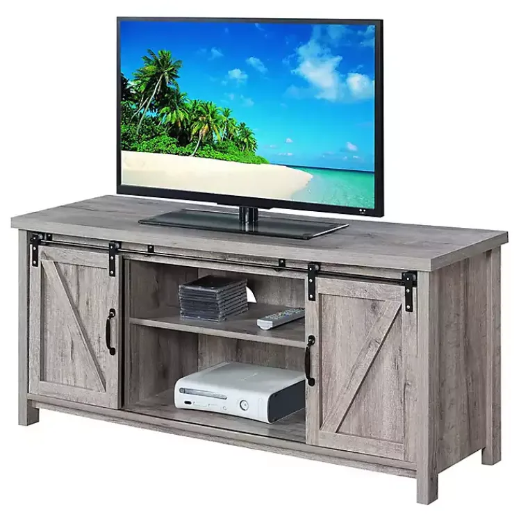 Tv Stands & Media Consoles-Kirklands Home wash Russ Barn Door Media Cabinet White
