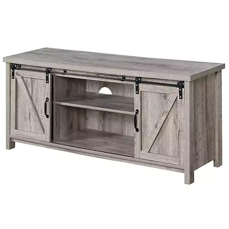 Tv Stands & Media Consoles-Kirklands Home wash Russ Barn Door Media Cabinet White