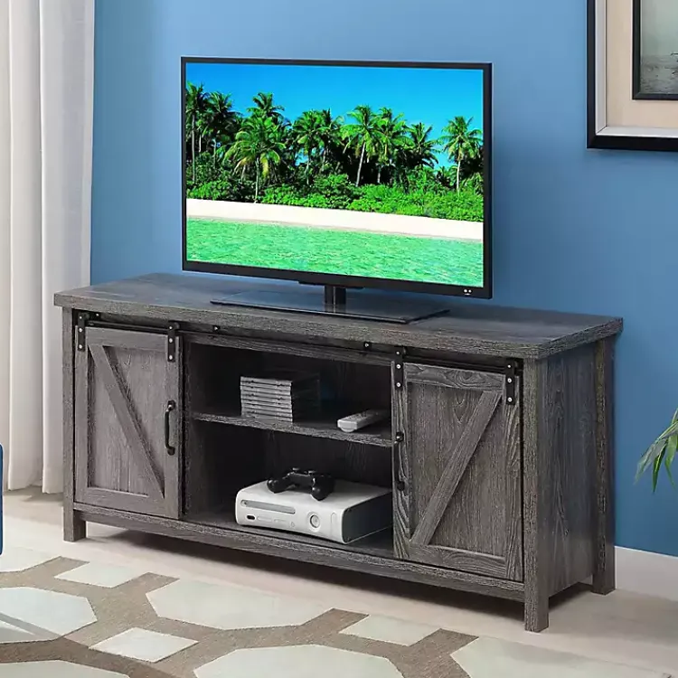 Tv Stands & Media Consoles-Kirklands Home wash Russ Barn Door Media Cabinet Gray