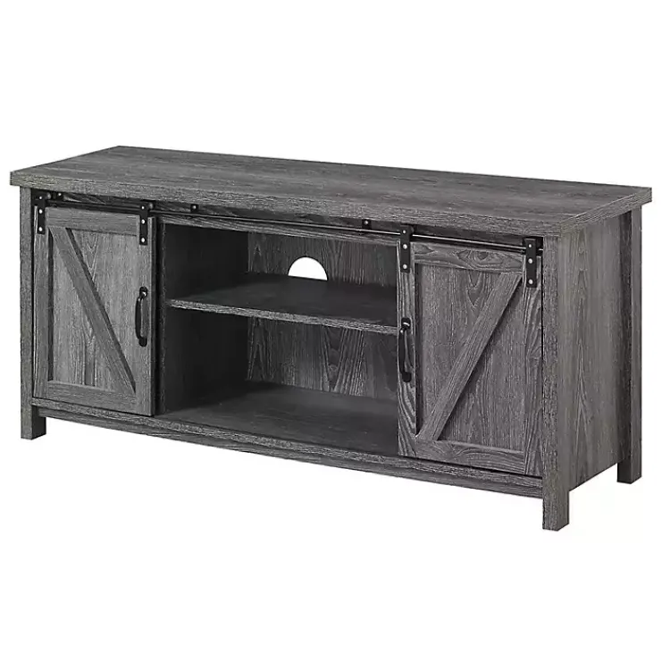 Tv Stands & Media Consoles-Kirklands Home wash Russ Barn Door Media Cabinet Gray
