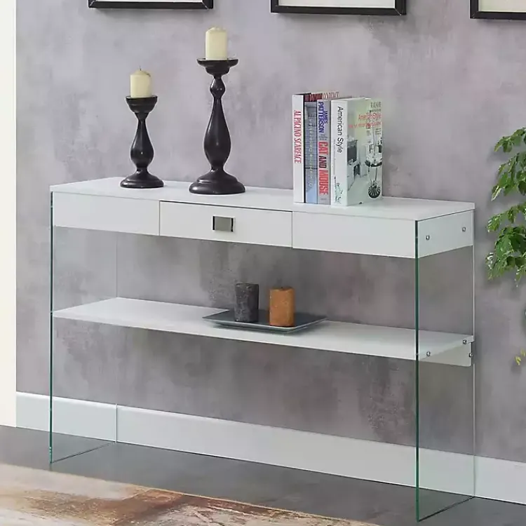 Console Tables-Kirklands Home Soho Glass Console Table with Shelf White