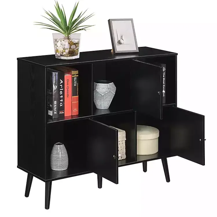 Cabinets & Sideboards-Kirklands Home Mid-Century Modern Cubby Cabinet Black