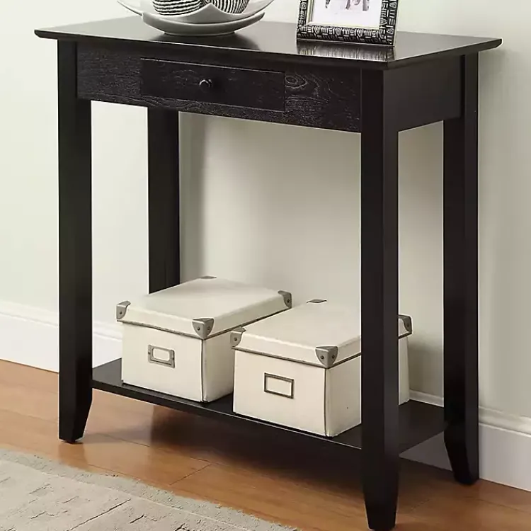 Console Tables-Kirklands Home Slim Single Drawer Console Table Black