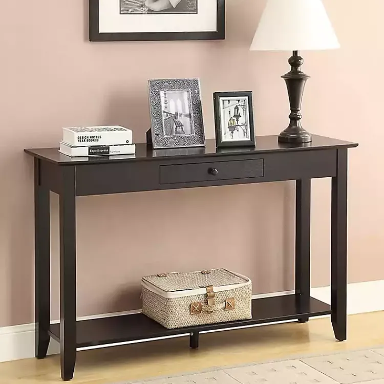 Console Tables-Kirklands Home Long Single Drawer Console Table Black