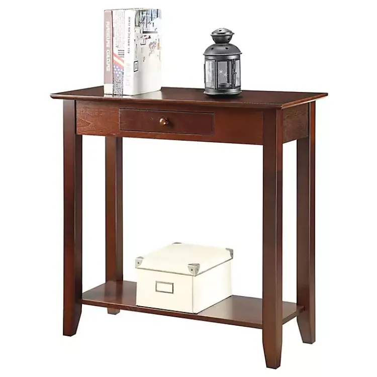 Console Tables-Kirklands Home Slim Single Drawer Console Table Brown