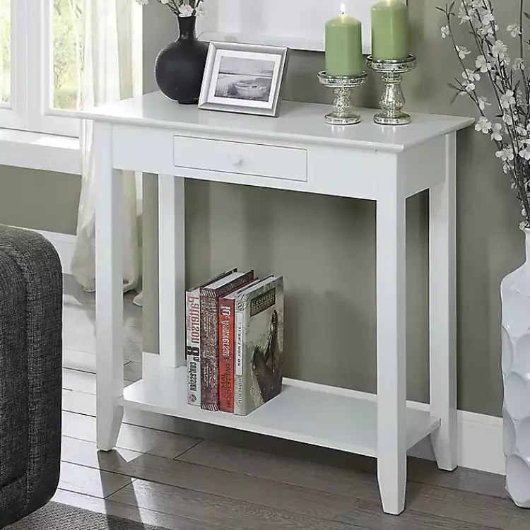 Console Tables-Kirklands Home Slim Single Drawer Console Table White