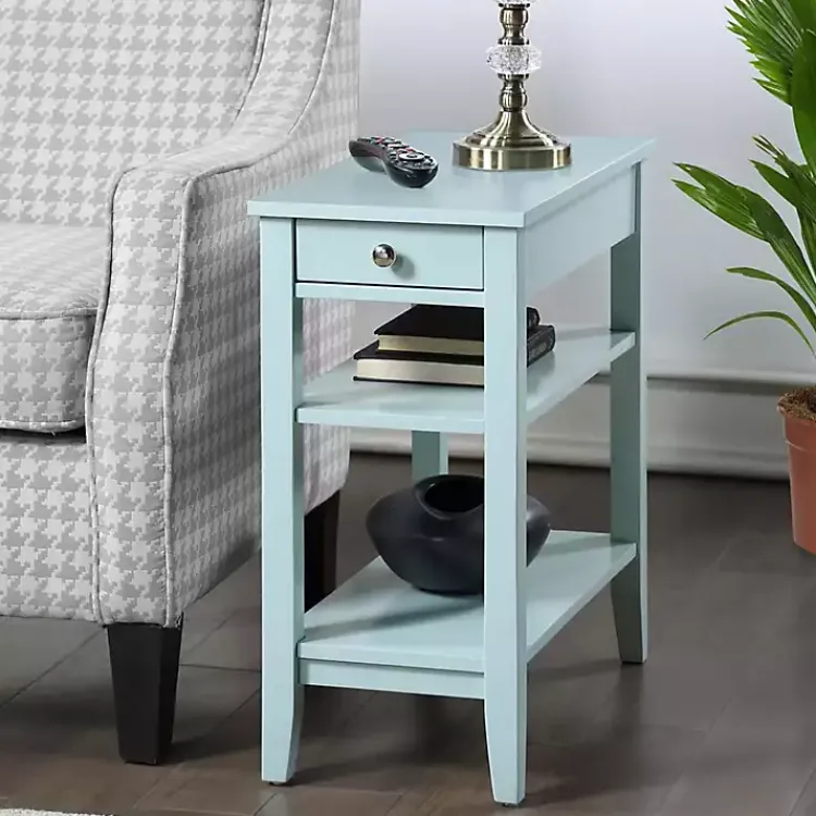 Accent & End Tables-Kirklands Home Light Chairside End Table with Shelves Blue