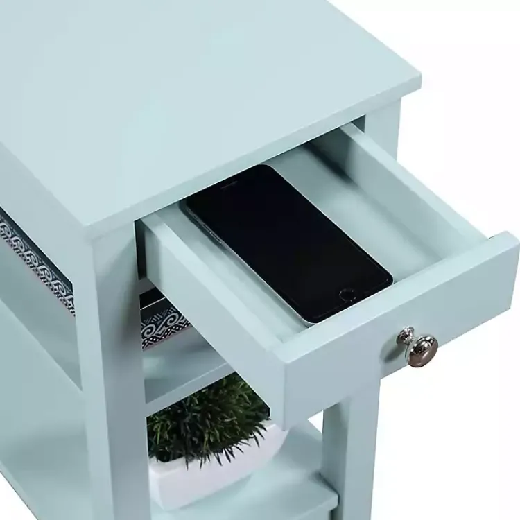 Accent & End Tables-Kirklands Home Light Chairside End Table with Shelves Blue