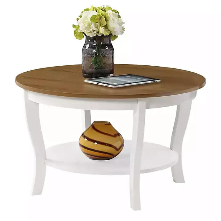 Coffee Tables-Kirklands Home Round and Natural Curved Legs Coffee Table White