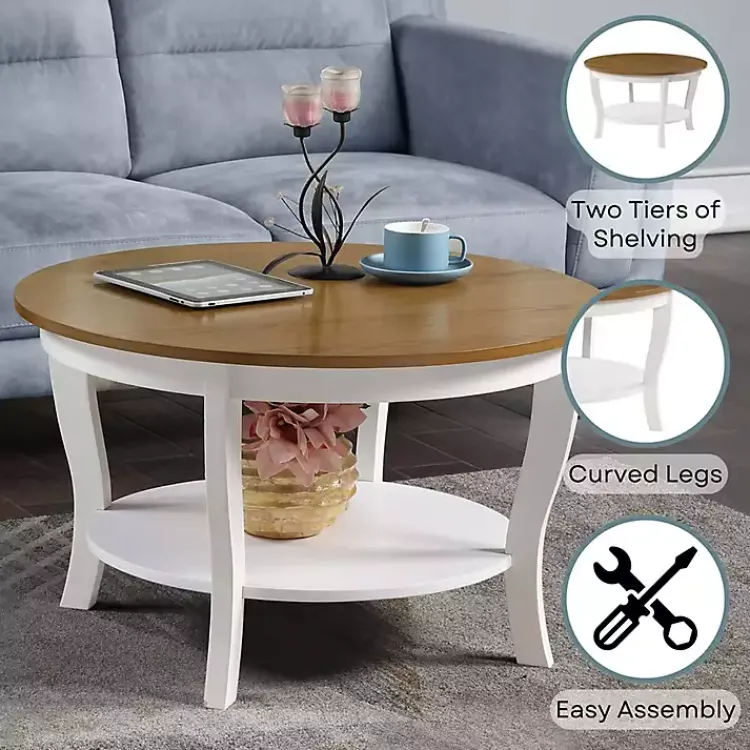 Coffee Tables-Kirklands Home Round and Natural Curved Legs Coffee Table White