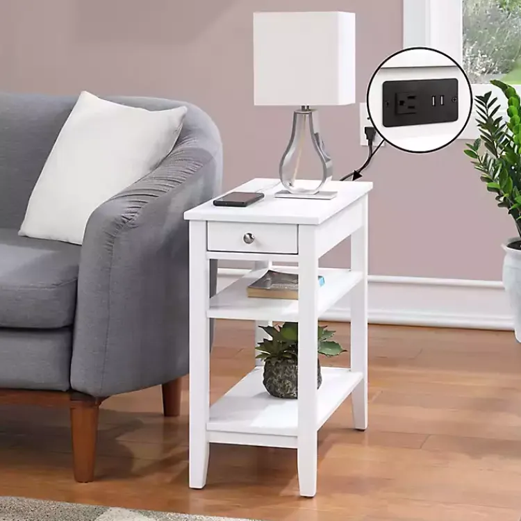 Accent & End Tables-Kirklands Home 2-Shelf Charging Accent Table White
