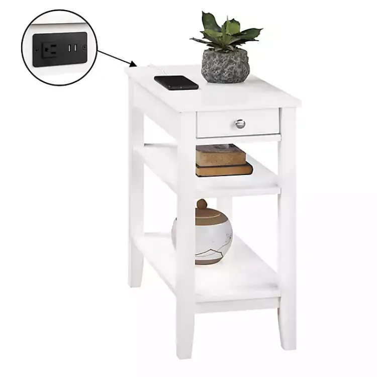 Accent & End Tables-Kirklands Home 2-Shelf Charging Accent Table White