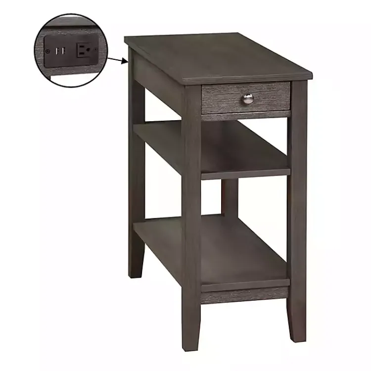 Accent & End Tables-Kirklands Home 2-Shelf Charging Accent Table Gray