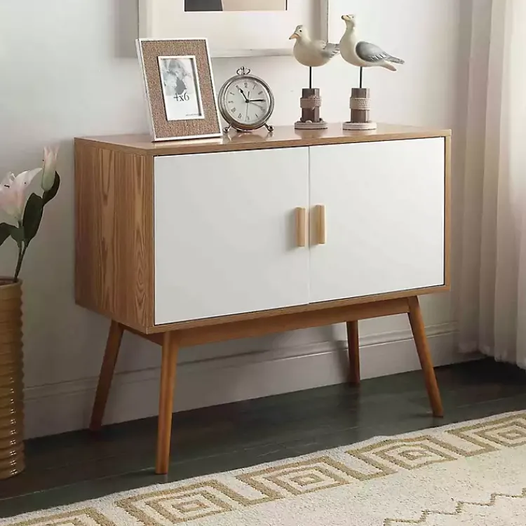 Cabinets & Sideboards-Kirklands Home Natural and White Reversible Doors Cabinet