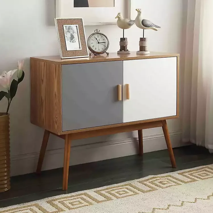 Cabinets & Sideboards-Kirklands Home Natural and White Reversible Doors Cabinet