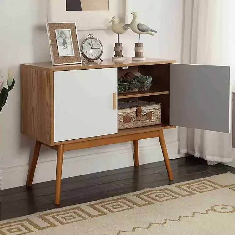 Cabinets & Sideboards-Kirklands Home Natural and White Reversible Doors Cabinet