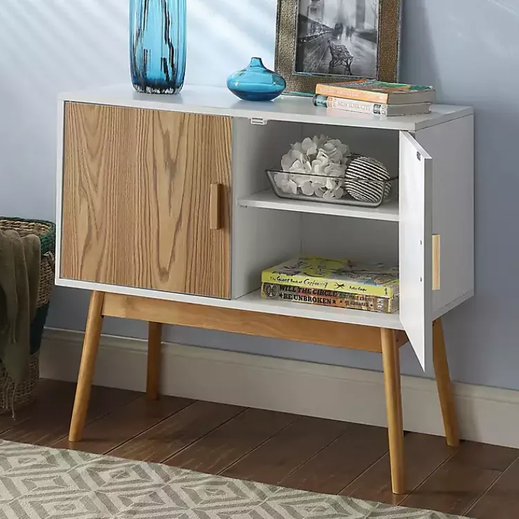 Cabinets & Sideboards-Kirklands Home and Natural Wood Reversible Doors Cabinet White