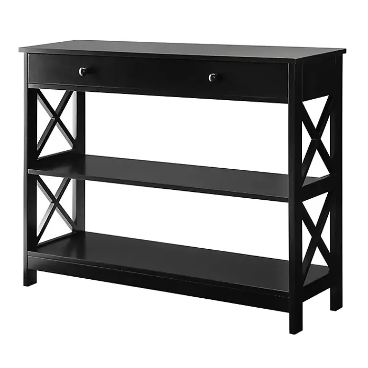 Console Tables-Kirklands Home Black X-Frame 2-Shelf Console Table Brown