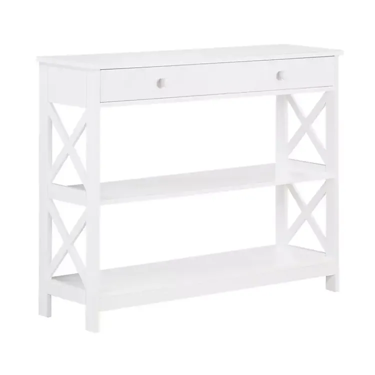 Console Tables-Kirklands Home X-Frame 2-Shelf Console Table White