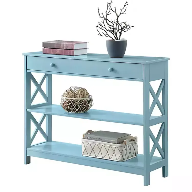 Console Tables-Kirklands Home Light X-Frame 2-Shelf Console Table Blue