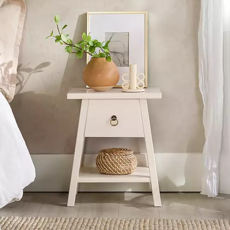 Accent & End Tables-Kirklands Home Japandi Pull-Ring Accent Table Ivory