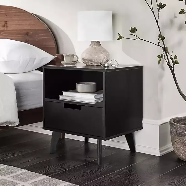 Nightstands-Kirklands Home Riviera Single Drawer Nightstand Black