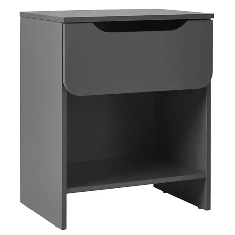 Nightstands-Kirklands Home Dark Stanley Single Drawer Nightstand Gray
