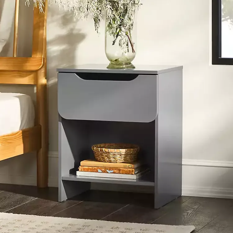 Nightstands-Kirklands Home Dark Stanley Single Drawer Nightstand Gray