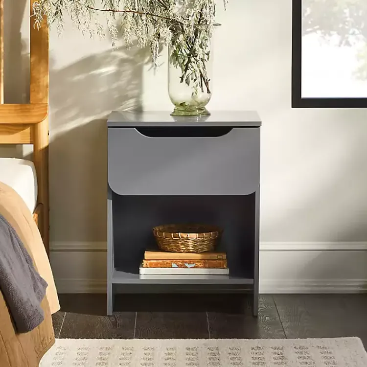 Nightstands-Kirklands Home Dark Stanley Single Drawer Nightstand Gray