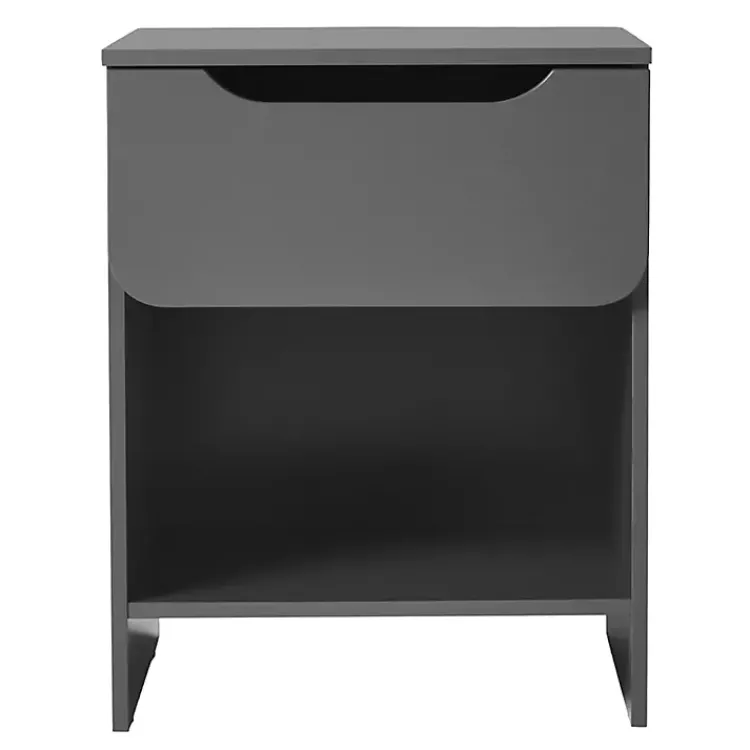 Nightstands-Kirklands Home Dark Stanley Single Drawer Nightstand Gray