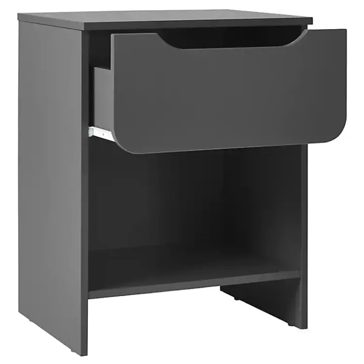 Nightstands-Kirklands Home Dark Stanley Single Drawer Nightstand Gray