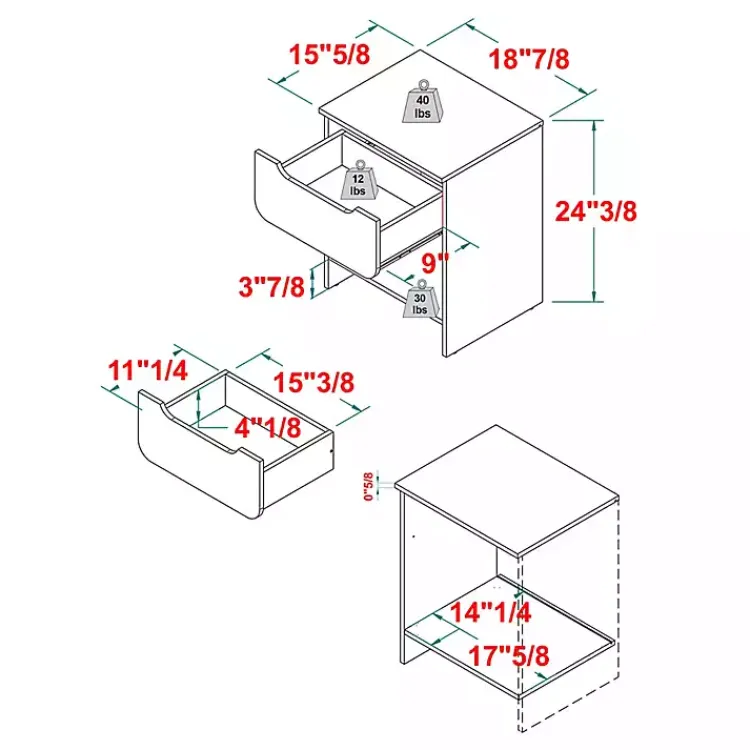 Nightstands-Kirklands Home Dark Stanley Single Drawer Nightstand Gray