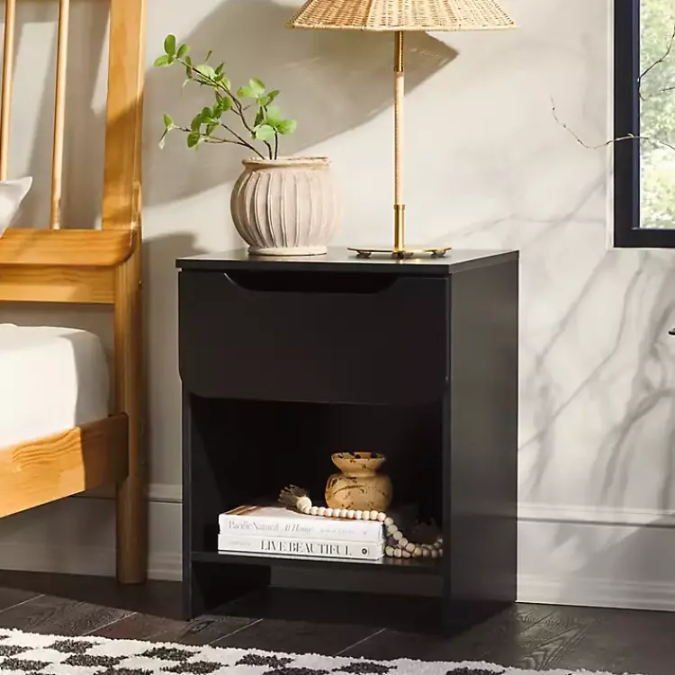 Nightstands-Kirklands Home Stanley Single Drawer Nightstand Black