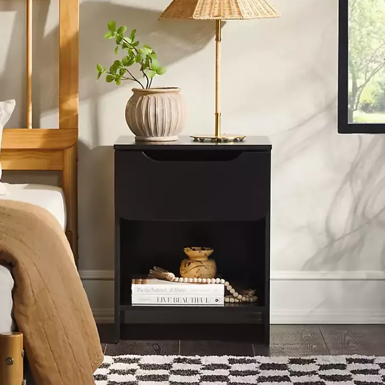 Nightstands-Kirklands Home Stanley Single Drawer Nightstand Black