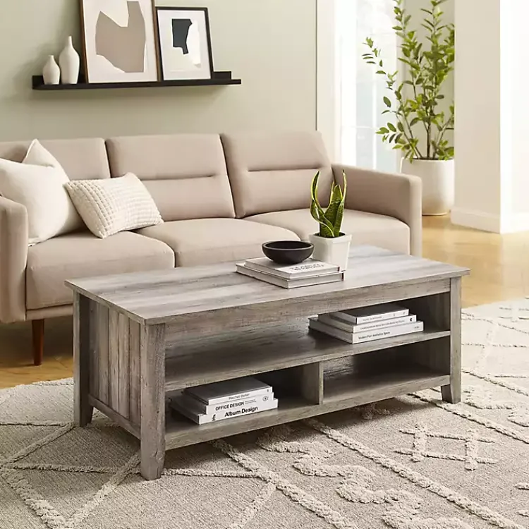 Coffee Tables-Kirklands Home wash Grooved Side Panel Coffee Table Gray