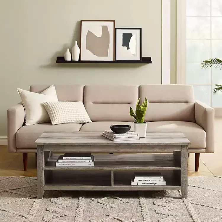 Coffee Tables-Kirklands Home wash Grooved Side Panel Coffee Table Gray