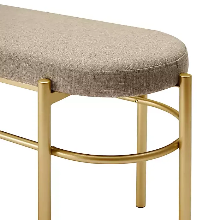 Benches & Ottomans-Kirklands Home Taupe Upholstered Gold Metal Leg Bench Gray