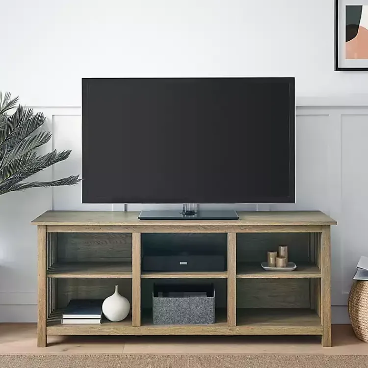 Tv Stands & Media Consoles-Kirklands Home Driftwood Slatted Sides Media Cabinet Gray