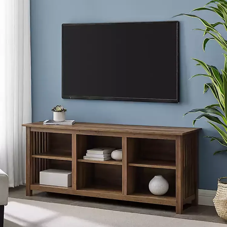 Tv Stands & Media Consoles-Kirklands Home Rustic Oak Wood Slatted Sides Media Cabinet Brown