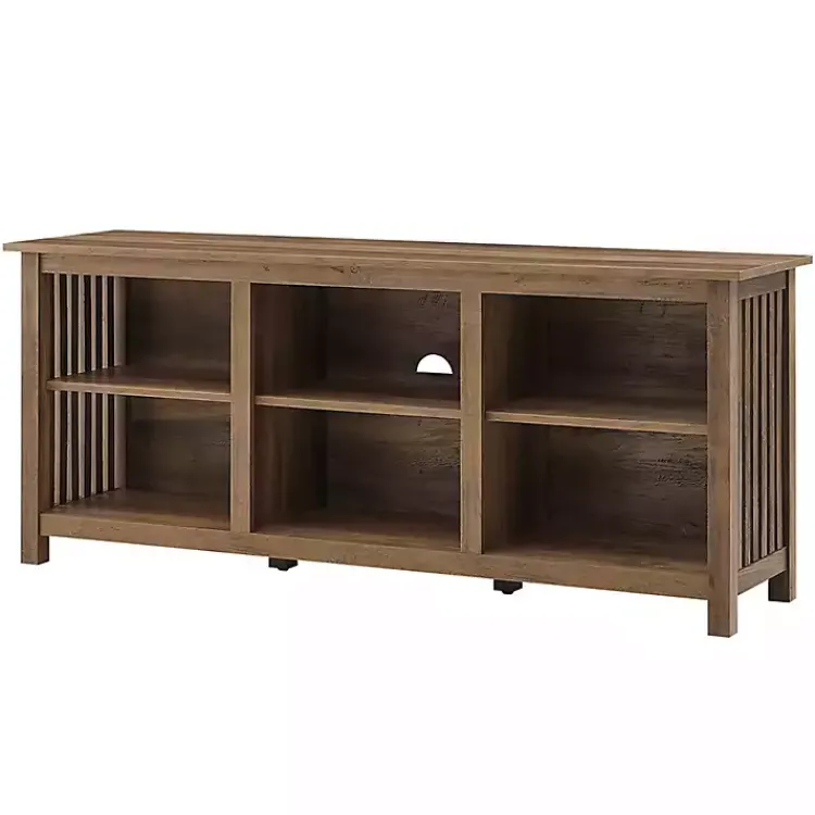 Tv Stands & Media Consoles-Kirklands Home Rustic Oak Wood Slatted Sides Media Cabinet Brown
