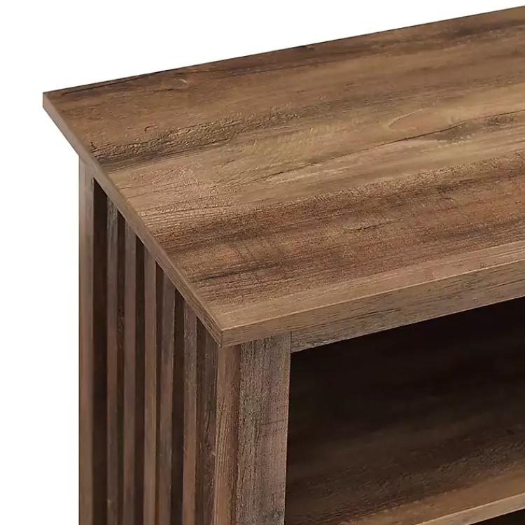 Tv Stands & Media Consoles-Kirklands Home Rustic Oak Wood Slatted Sides Media Cabinet Brown