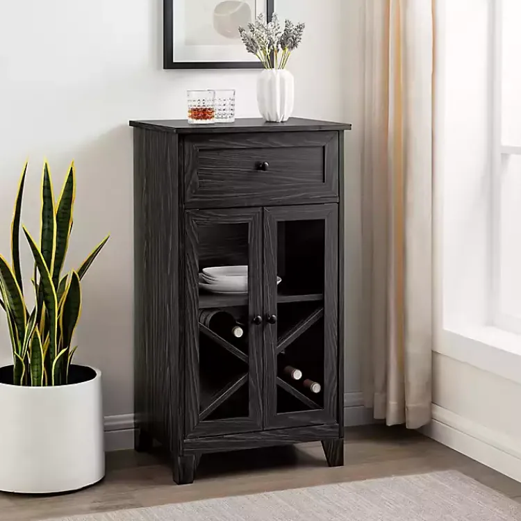 Cabinets & Sideboards-Kirklands Home Graphite Double Door Reeves Cabinet Black