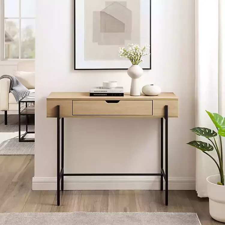 Console Tables-Kirklands Home Coastal Oak Cruz Console Table Tan