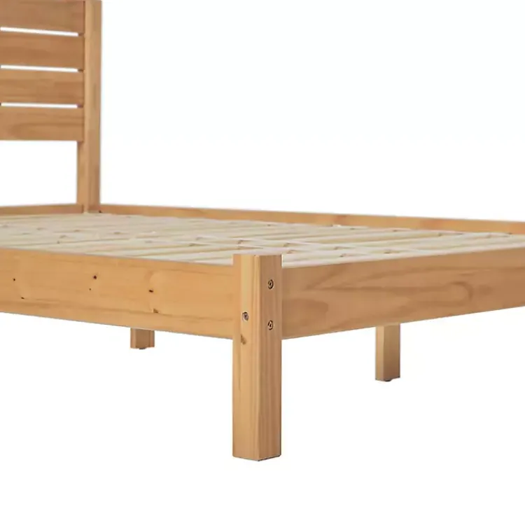 Beds & Headboards-Kirklands Home Natural Pine Wood Slatted Headboard Queen Bed Tan