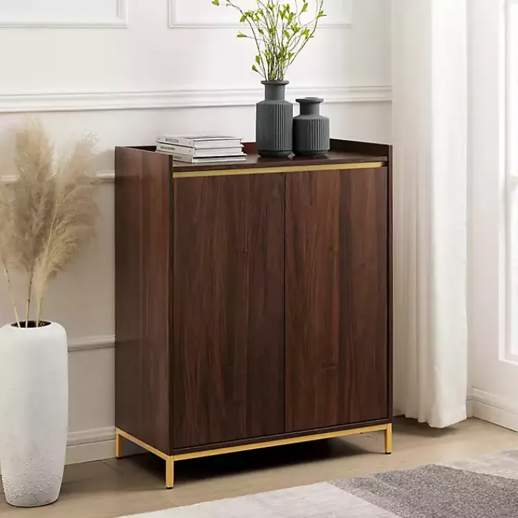 Cabinets & Sideboards-Kirklands Home Dark Walnut Capri 6-Bottle Cubby Cabinet Brown