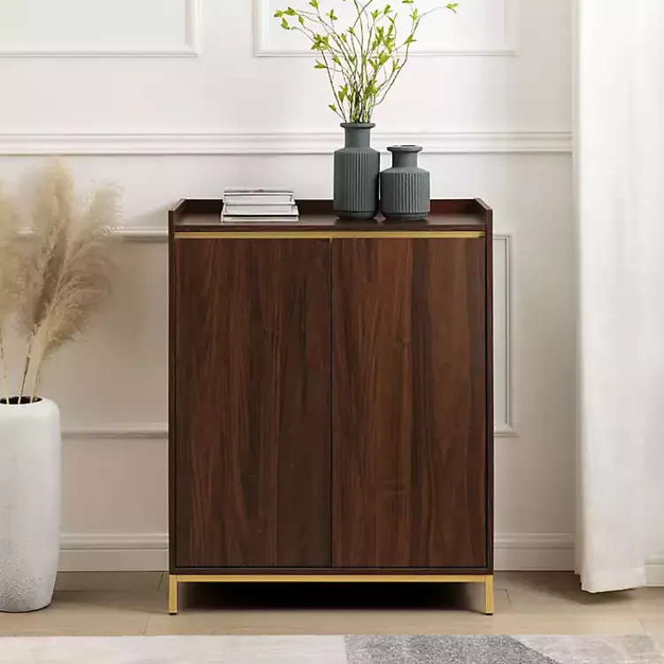 Cabinets & Sideboards-Kirklands Home Dark Walnut Capri 6-Bottle Cubby Cabinet Brown