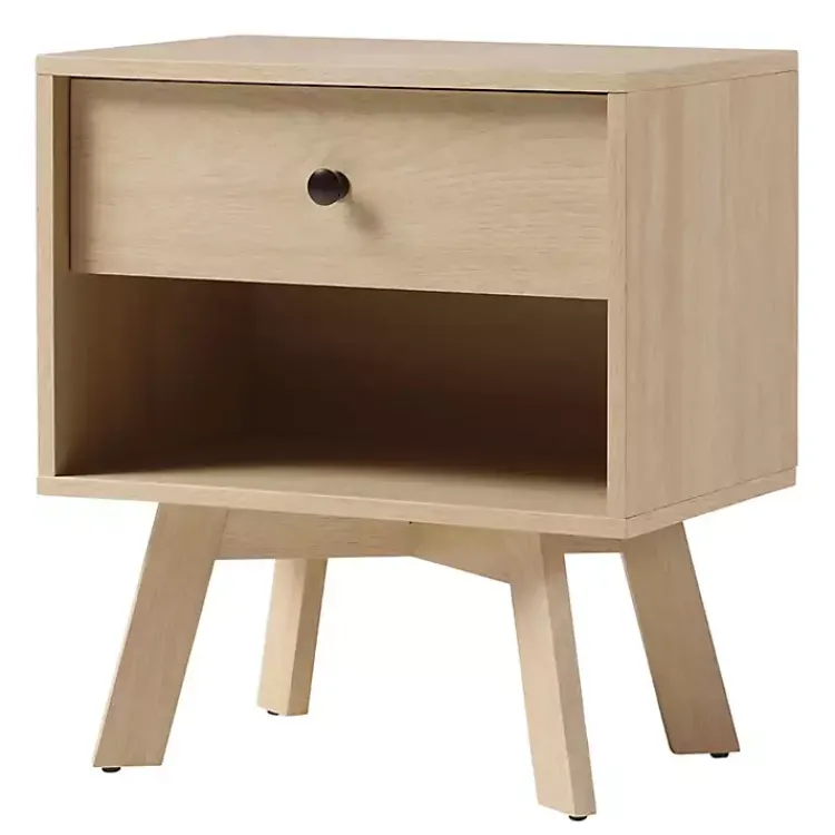 Nightstands-Kirklands Home Coastal Oak Wood Mid-century Modern Nightsd Tan