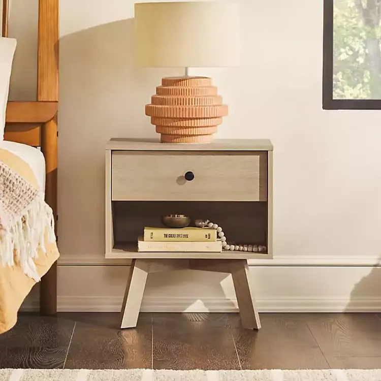 Nightstands-Kirklands Home Coastal Oak Wood Mid-century Modern Nightsd Tan